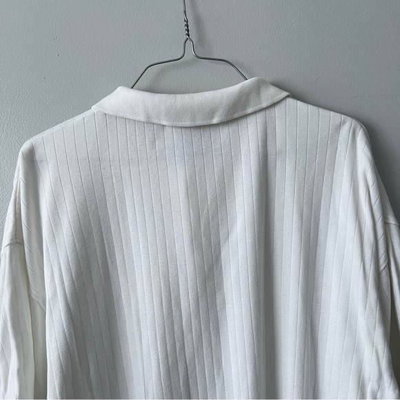 Rough Dress Plain White Ribbed Polo Shirt - Large - Picture 5 of 11